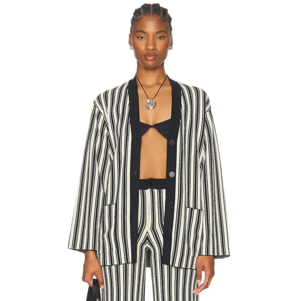 Simon Miller Max Striped Belted Knit Cardigan Black Rice Flower Stripe NWT Small